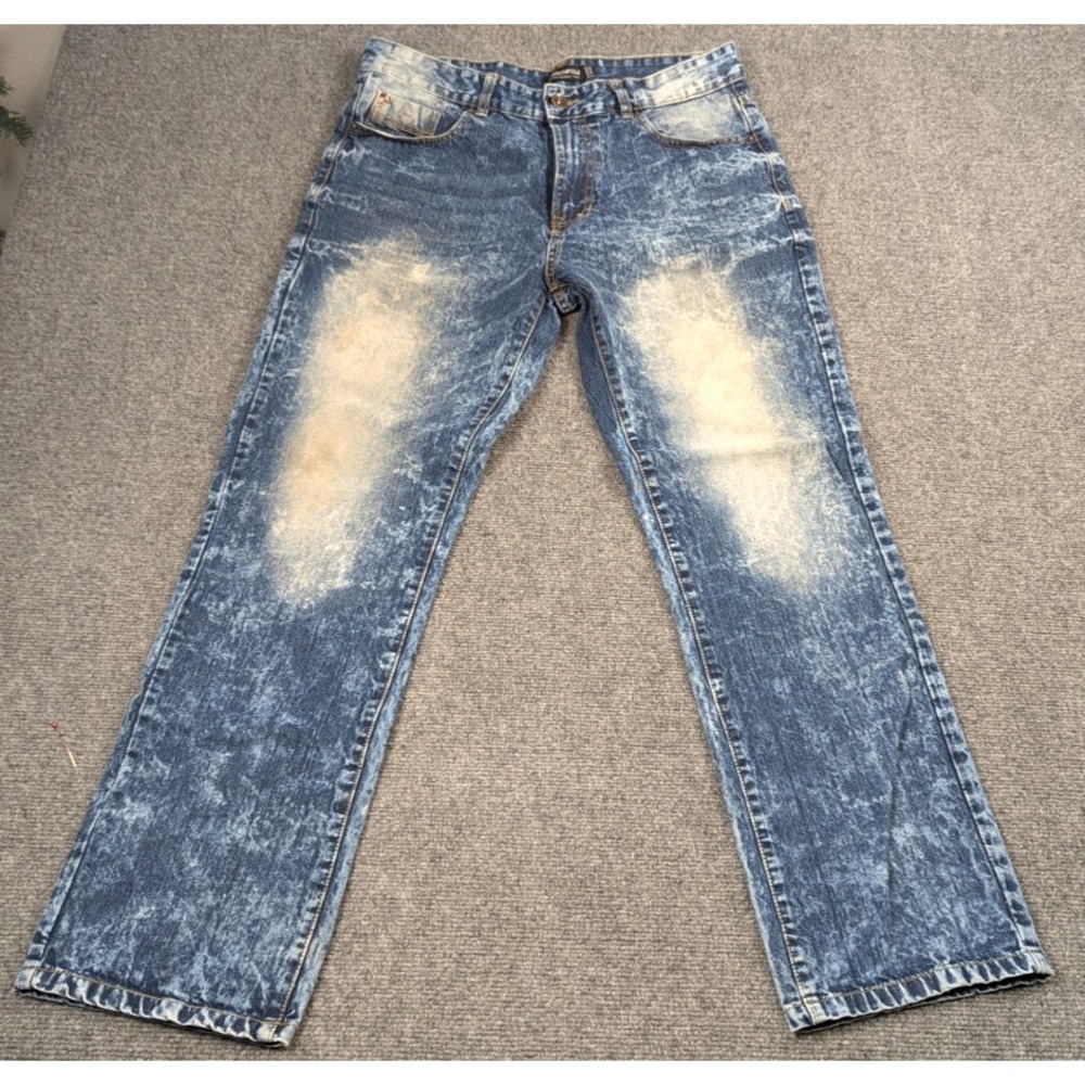 SouthPole Acid Wash Jeans Men's Blue Distressed Y2K Baggy Straight Denim 34x32